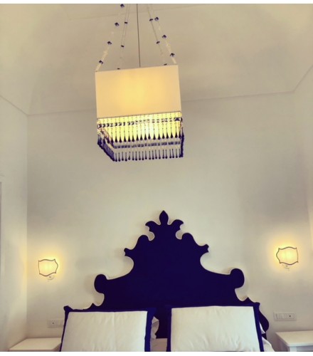 Square chandelier in white fabric