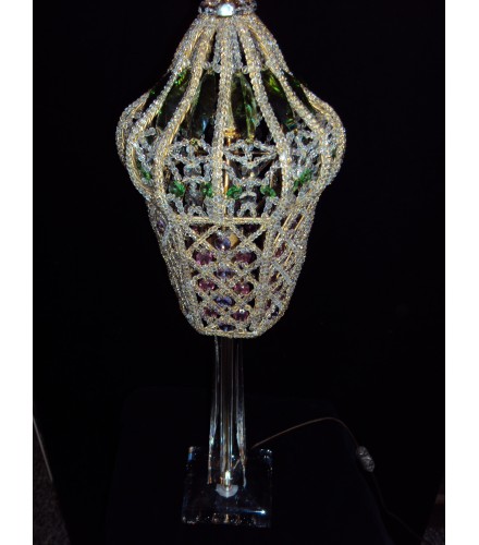 Lampada da tavolo con cristalli di boemia e swarovski con base di cristallo