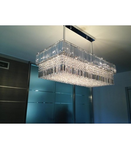 Lampadario sospensione ottone cromo lucido con cristalli mod. diamante con 32 lampade G9